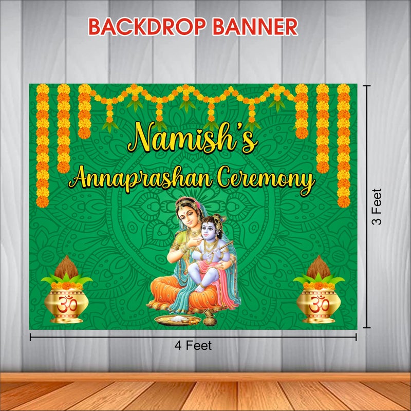 Party BaazaarAnnaprashan Customized Backdrop | Traditional Annaprashana Decoration | Baby Annaprashan Decoration Items (Pack of 1, Multicolor, Size: 5x4 Feet) - Image 4