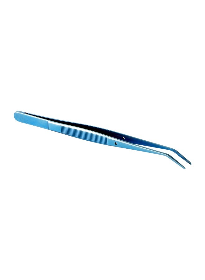 Restaurantware Perfect Point 6.3 Inch Curved Tweezers, 1 Slant Nose Food Tweezers - Serrated Tips For Precision, For Garnishing, Plating, Or Decorating, Blue Stainless Steel Kitchen Tweezers, Sturdy - Image 1