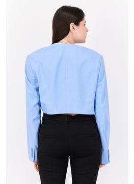 Asos Design Women Regular Fit Solid Semi-Formal Cropped Suit Jacket, Pale Blue  - Image 3