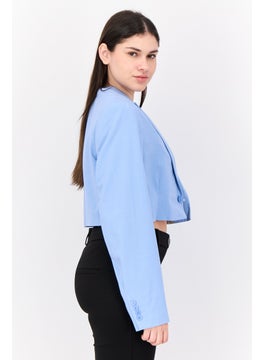 Asos Design Women Regular Fit Solid Semi-Formal Cropped Suit Jacket, Pale Blue  - Image 2