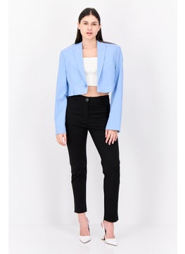 Asos Design Women Regular Fit Solid Semi-Formal Cropped Suit Jacket, Pale Blue  - Image 4