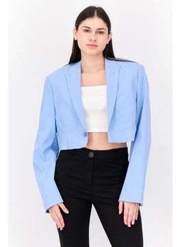 Asos Design Women Regular Fit Solid Semi-Formal Cropped Suit Jacket, Pale Blue  - Image 1