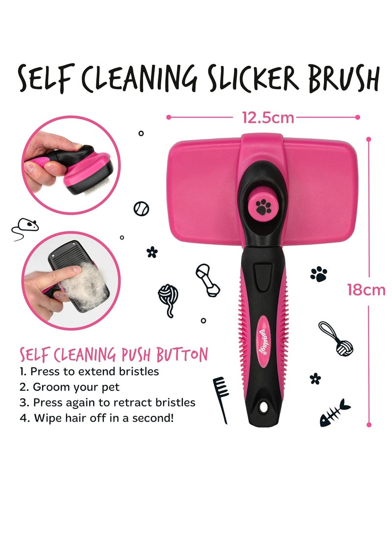 BUGALUGS Slicker dog brush for cats dogs and pets dog grooming brush for short medium and long hair Slicker Brush deshedding brush for dogs pet self cleaning dog brushes for grooming and cat comb - Image 3