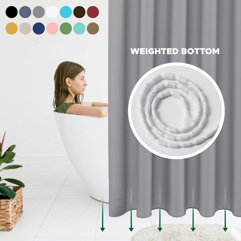 Biscaynebay Extra Long Fabric Shower Curtain Liner 72 Inch Width by 84 Inch Length, Silver Grey Water Resistant Bathroom Curtains, Rust Resistant Grommets Top Weighted Bottom Machine Washable - Image 2