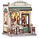Cutefun Book Nook Kit DIY Miniature Coffee Shop Dollhouse Kit for Adults and Teens 3D Wooden Puzzle Bookshelf Insert Decor with LED Light Gifts for Book Lovers and Beginners Sunny Cafe - Image 3