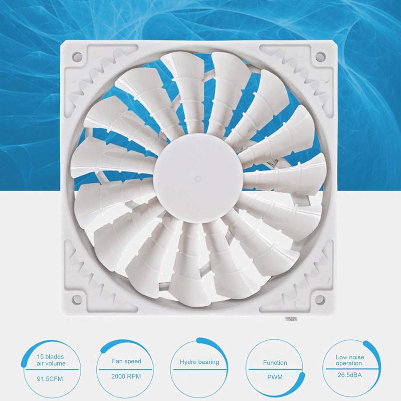 Chassis Fan High Air Volume Silent Exhaust Radiator, 15 Blades PWM Computer Cooling Fan, 120mm 4 Pin Hydro Bearing Fan with 91.5CFM Airflow for PC Case Cooling (White 4PIN) - Image 2