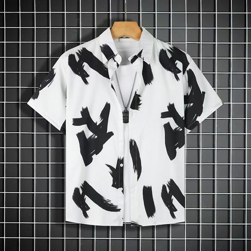 Generic Beach suit Summer Short-sleeved Fashionable Shirt plus size Loose Hawaiian Mens Casual Shorts Collocation Couple Fb-209#Shirt [single pack] 