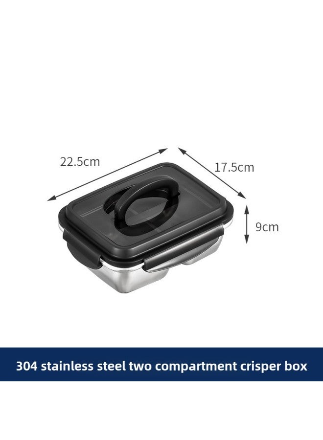 304 Stainless Steel Fresh-keeping Box Fruit Simple Meal With Lid Sealed Lunch Box Office Worker Lunch Box Student Compartment Lunch Box-Specifications:Rectangular [two-compartment High Cap With Handle] 1800ml  - Image 1