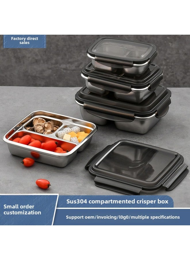 304 Stainless Steel Fresh-keeping Box Fruit Simple Meal With Lid Sealed Lunch Box Office Worker Lunch Box Student Compartment Lunch Box-Specifications:Rectangular [two-compartment High Cap With Handle] 1800ml  - Image 2