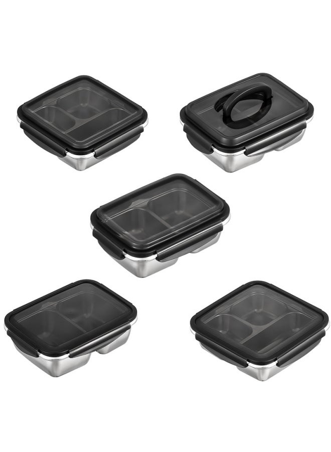 304 Stainless Steel Fresh-keeping Box Fruit Simple Meal With Lid Sealed Lunch Box Office Worker Lunch Box Student Compartment Lunch Box-Specifications:Rectangular [two-compartment High Cap With Handle] 1800ml  - Image 3