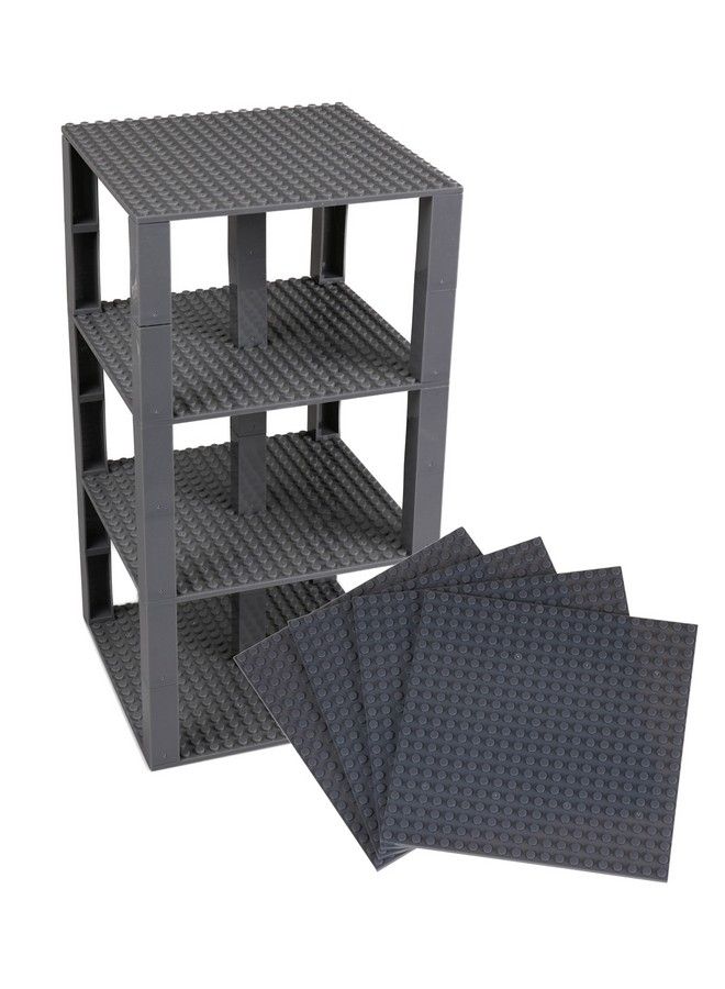 Strictly Briks Classic Baseplates 6" X 6" Brik Tower 100% Compatible With All Major Brands ; Building Bricks For Towers And More ; 4 Charcoal Gray Stackable Base Plates & 30 Stackers  - Image 2