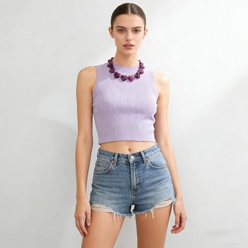 YUJIE Purple Acrylic Heart Choker Necklace, Cute Heart Statement Necklace for Women, Fashion Sweety Bib Necklaces Jewelry Gift - Image 2