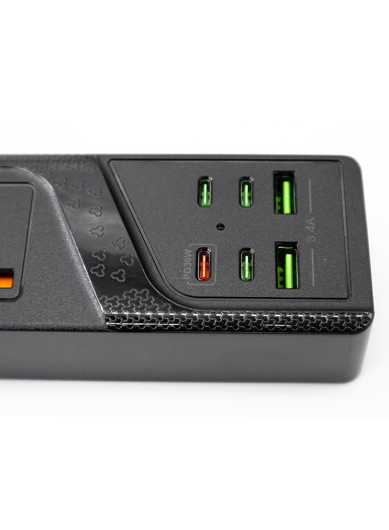 MP BLBERRI Power Socket 3250W 3 Meter Black 4 High Power Sockets 4 PD Ports for Fast Charging 2 USB Ports for Fast Charging - Image 2