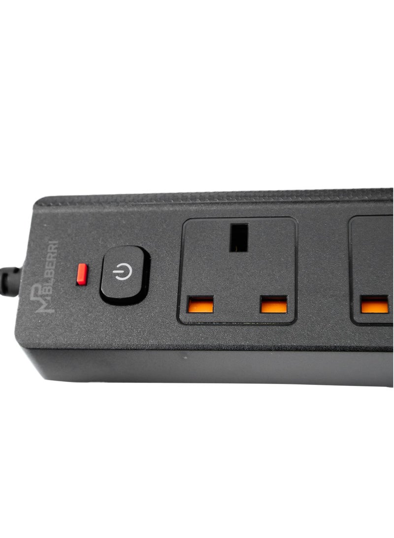 MP BLBERRI Power Socket 3250W 3 Meter Black 4 High Power Sockets 4 PD Ports for Fast Charging 2 USB Ports for Fast Charging - Image 3