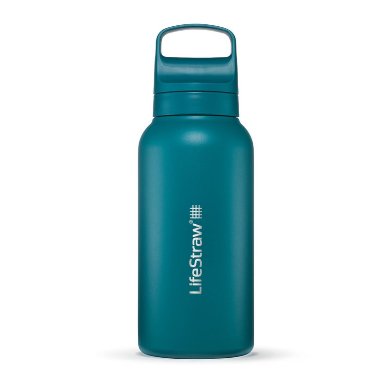 LifeStraw Go Series â€” Insulated Stainless Steel Water Filter Bottle for Travel and Everyday Use Removes Bacteria, Parasites and Microplastics, Improves Taste, 1L Laguna Teal - Image 1