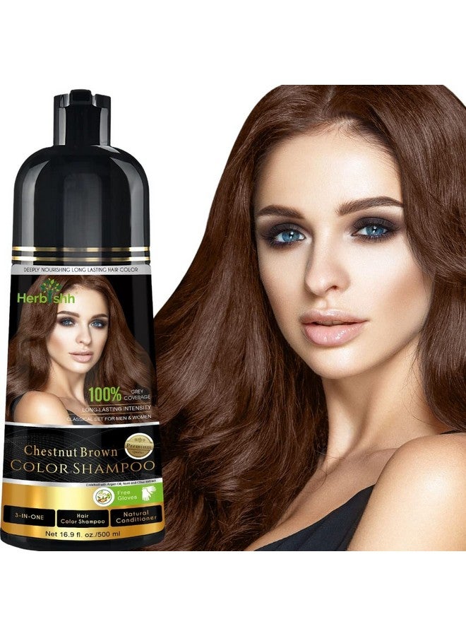 Herbishh Hair Color Shampoo for Gray Hair - Magic Hair Dye Shampoo - Colors Hair in Minutes-Long Lasting-500 Ml-3-In-1 Hair Color-Ammonia-Free | Herbishh (Chestnut Brown) - Image 1