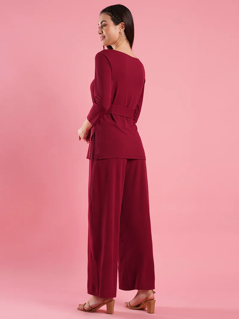 globus Women Round Neck Top With Trousers