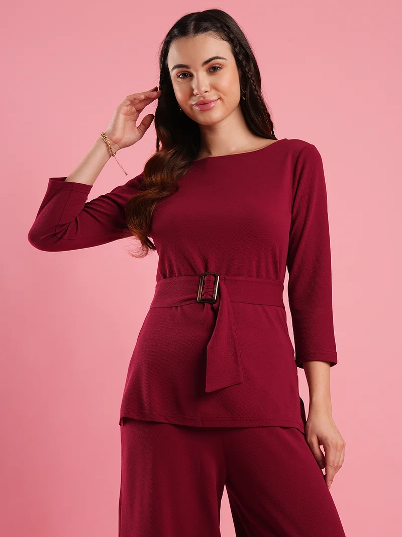 globus Women Round Neck Top With Trousers