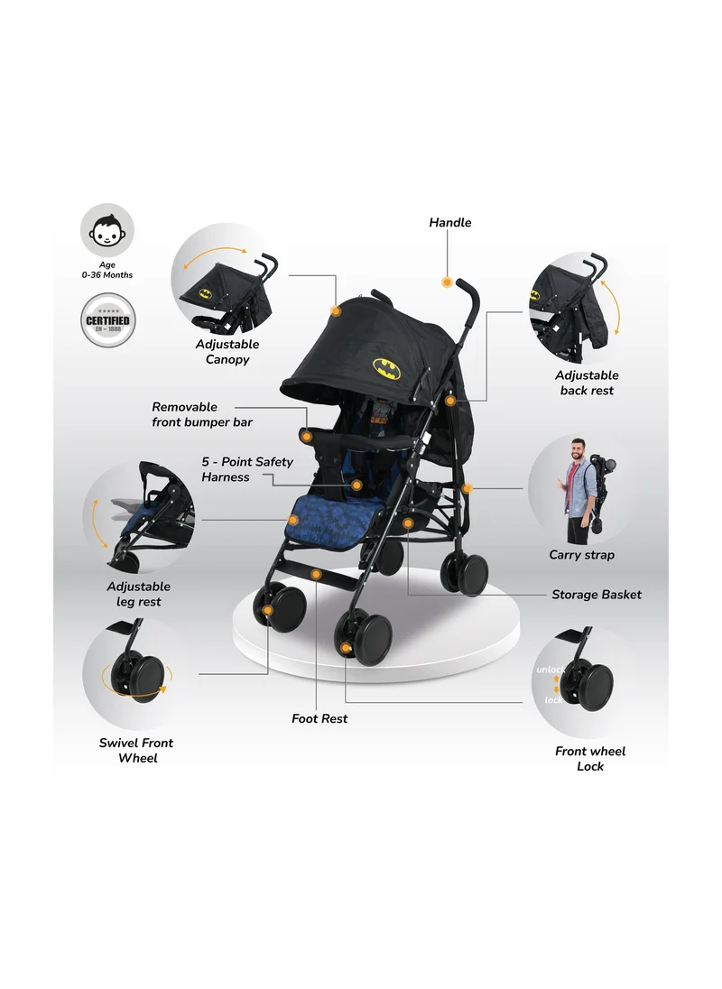 Warner Bros Batman Baby Stroller Storage Cabin Compact Design, Shoulder Strap Adjustable Reclining Seat