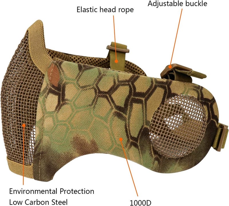 Aoutacc Foldable Airsoft Mesh Mask, Nylon Military Tactical Half Face Mesh Masks with Ear Cover Protection Adjustable CS Protective Lower Guardfor Mask CS Hunting Paintball Shooting - Image 2