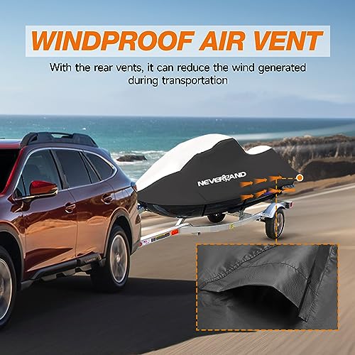 NEVERLAND Waterproof Jet Ski Cover - Compatible with Yamaha Seadoo Kawasaki, Jet Ski Covers 2 3 Seater UV Resistant 210D Heavy Duty Cover with 2 Air Vents Suitable for 2 3 Seater Lengths 115'' to 120" - Image 5