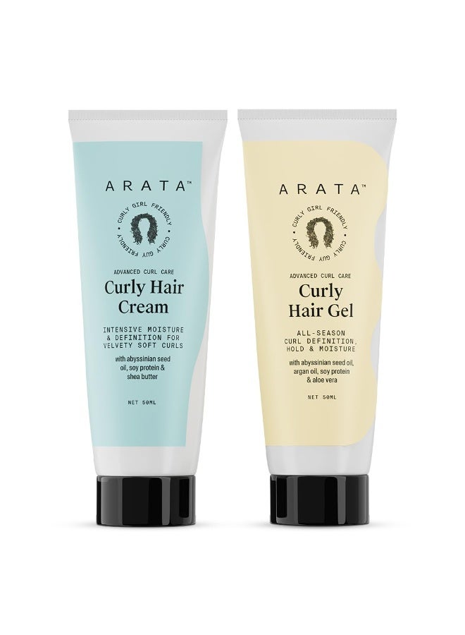 Arata Curl Styling Combo (Mini) For Curly, Frizzy & Dry Hair|Reduces Frizz | Moisturises & Hydrates Curls | Natural Hold | Sulphate, Paraben & Silicone Free | For Men & Women (50ml +50ml) - Image 1