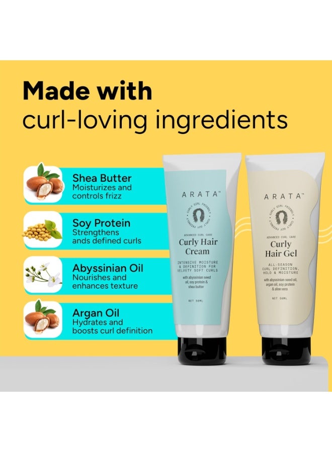 Arata Curl Styling Combo (Mini) For Curly, Frizzy & Dry Hair|Reduces Frizz | Moisturises & Hydrates Curls | Natural Hold | Sulphate, Paraben & Silicone Free | For Men & Women (50ml +50ml) - Image 3