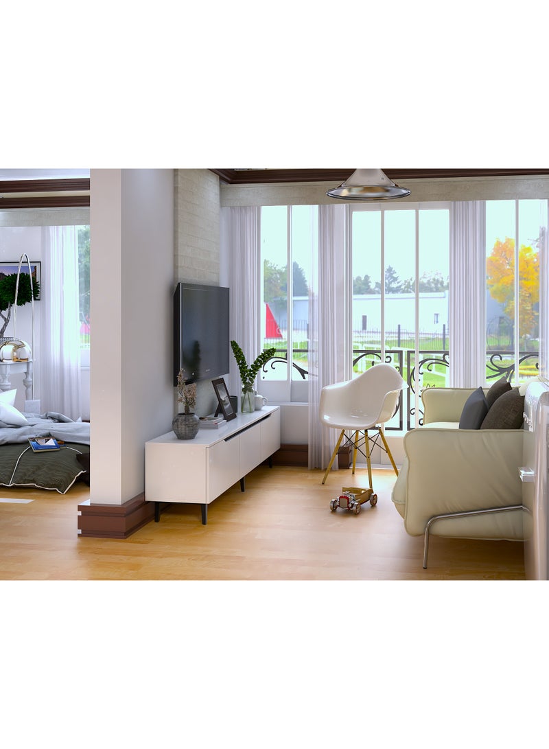 RIGID Modern White TV Stand Shelves, Living Room Entertainment Center Wood Media Console Table with Storage and 3 Drawers 40*180*50 CM - Image 4