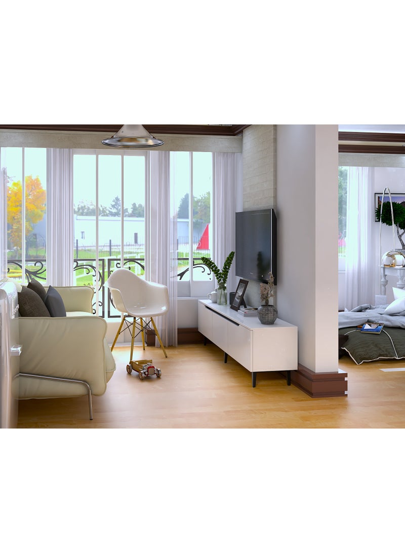 RIGID Modern White TV Stand Shelves, Living Room Entertainment Center Wood Media Console Table with Storage and 3 Drawers 40*180*50 CM - Image 5