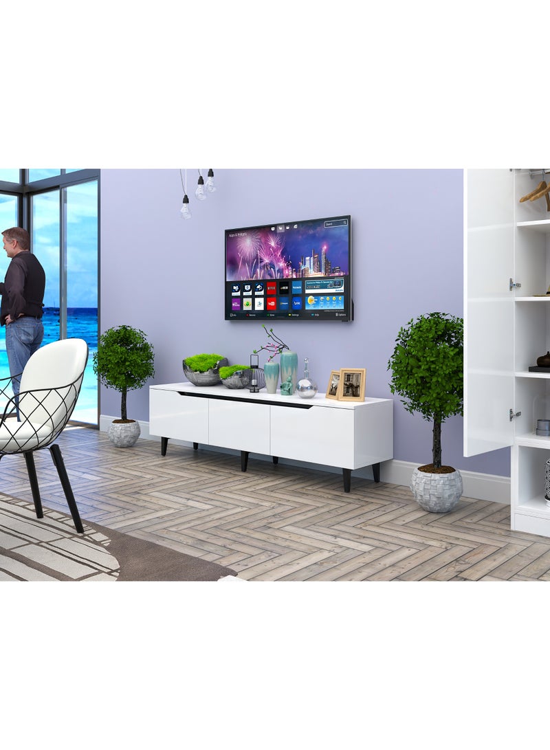 RIGID Modern White TV Stand Shelves, Living Room Entertainment Center Wood Media Console Table with Storage and 3 Drawers 40*180*50 CM - Image 2