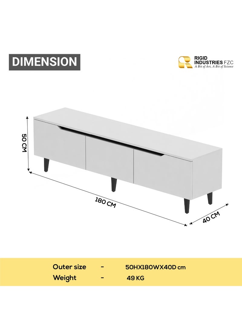 RIGID Modern White TV Stand with Storage | MDF Wood Entertainment Center with Two Side Doors & Metal Slide Drawer, Media Console Cabinet Unit, - Image 2
