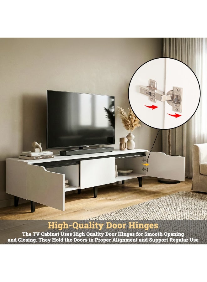 RIGID Modern White TV Stand with Storage | MDF Wood Entertainment Center with Two Side Doors & Metal Slide Drawer, Media Console Cabinet Unit, - Image 5
