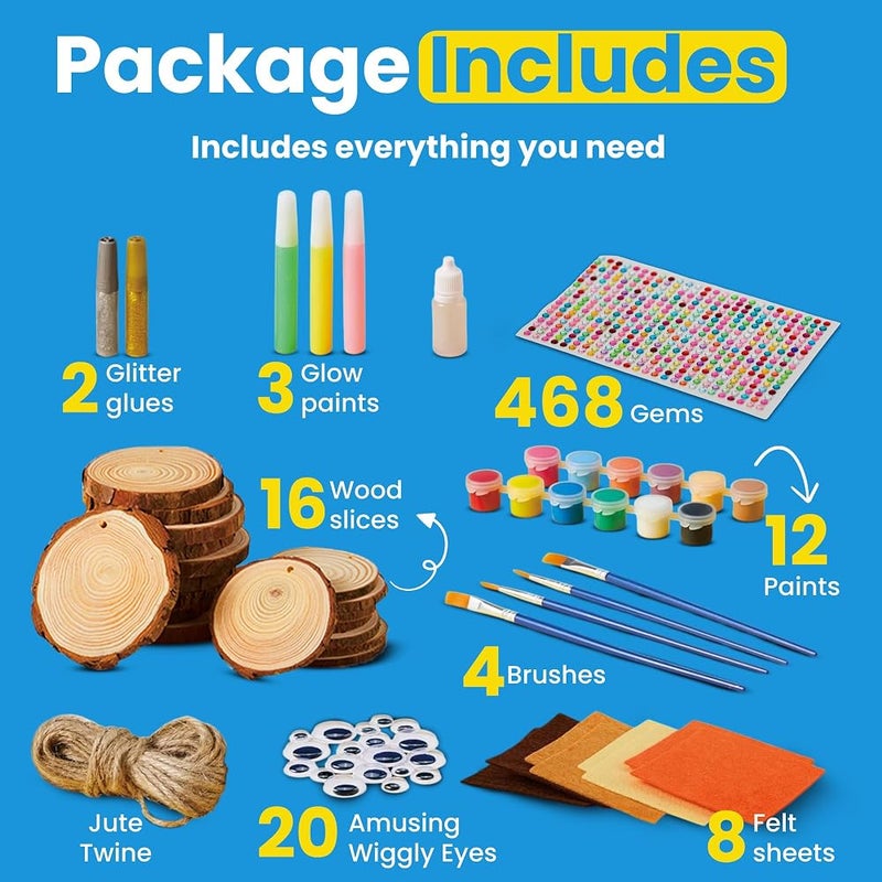 GRAFLO Kids Wooden Painting Kit – Glow in the Dark Arts & Crafts Set, Creative DIY Craft Activity Toy Gift for Boys & Girls Ages 6–12, Fun Paint Your Own Wooden Art Kit - Image 3