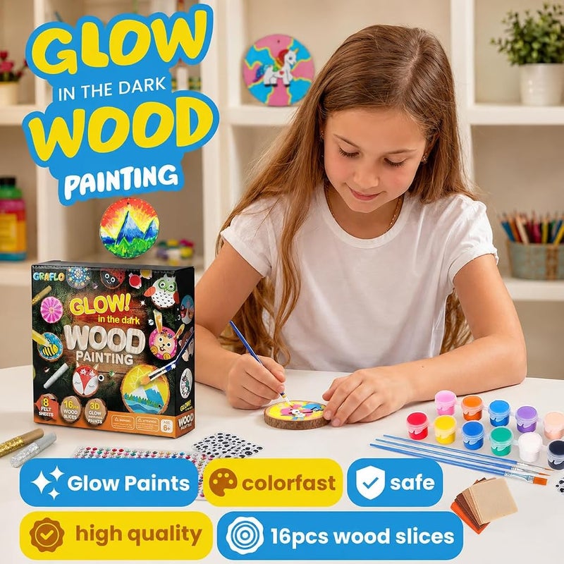 GRAFLO Kids Wooden Painting Kit – Glow in the Dark Arts & Crafts Set, Creative DIY Craft Activity Toy Gift for Boys & Girls Ages 6–12, Fun Paint Your Own Wooden Art Kit - Image 5