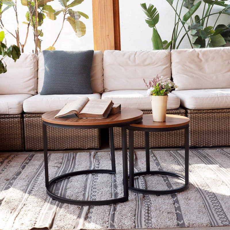 aboxoo Coffee Table Nesting Side Round Set of 2 End Table Top Sturdy Metal Frame Desk Centerpiece Living Room Bedroom Apartment Modern Industrial Simple Nightstand - Image 3