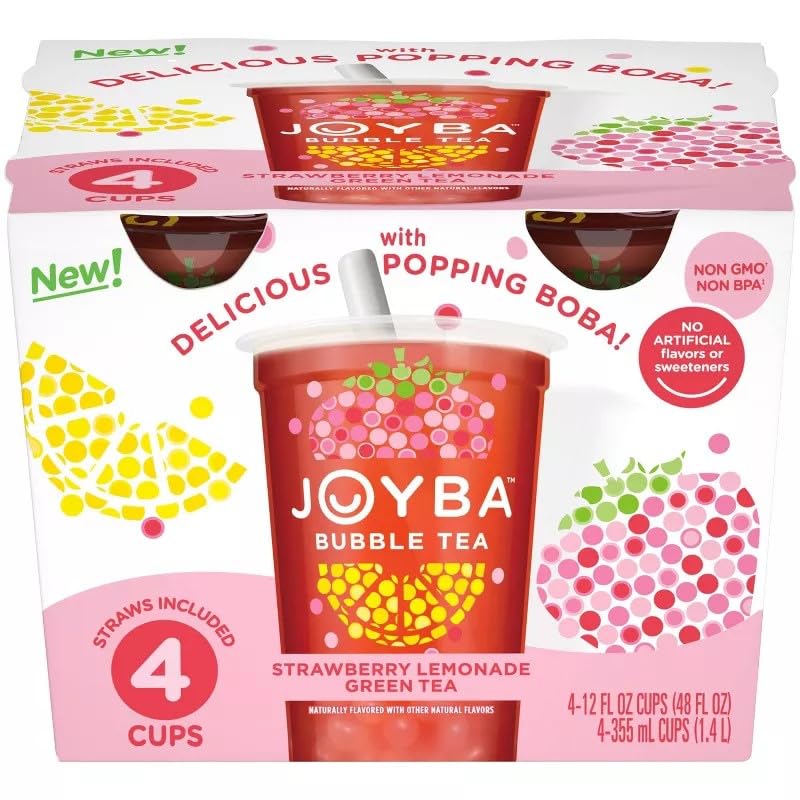 Joyba Strawberry Lemonade Green Tea Bubble Tea, 12 fl oz Cup (Pack of 4) - Image 2