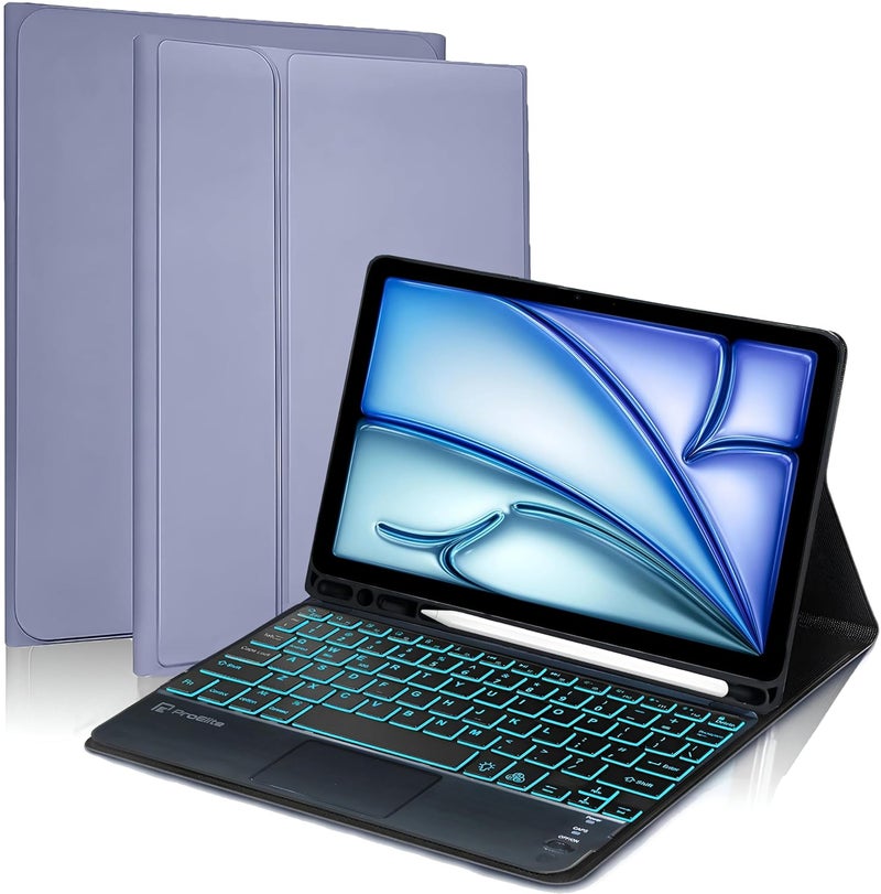 ProElite غطاء لوحة مفاتيح تعمل باللمس لجهاز iPad Air 11 M3/M2 2025/2024/Pro 11" الجيل الرابع/الثالث 2022 و iPad Air الجيل الخامس/الرابع 10.9" حامل قلم، لوحة مفاتيح بلوتوث قابلة للفصل مع إضاءة خلفية ملونة 7 ألوان، لافندر - Image 1
