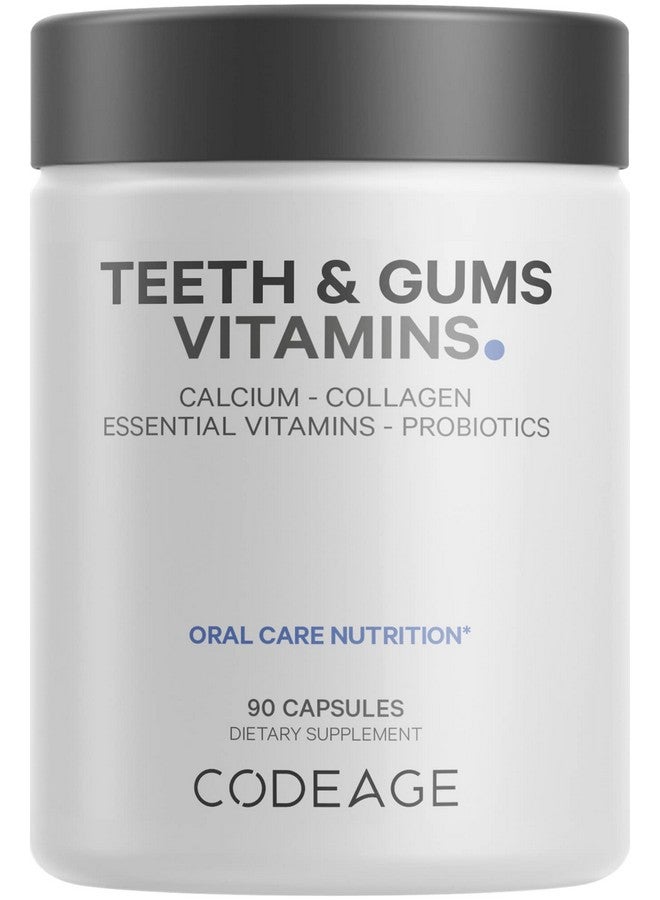 Codeage Teeth & Gums Vitamins + Oral Probiotics Supplement for Mouth - Whole Food Calcium, Collagen, Potassium, Vitamin C, D3, K2, Zinc - Oral Care & Dental Multivitamin Supplements - 90 Capsules