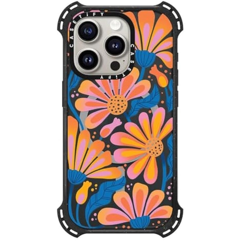 Casetify Bounce iPhone 15 Pro Case 【6X Military Grade Drop Tested / 21.3ft Drop Protection/Compatible with Magsafe】 - Lazy Daisy - Triple Black - Image 1