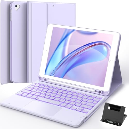 GreenLaw Keyboard case for iPad 9.7 inch, iPad 6th Gen (2018), iPad 5th Gen (2017), iPad Air 2 (2014), 7 Color Backlit, Support 2 BT Devices, Touchpad Keyboard iPad Pro 9.7, Purple - Image 1