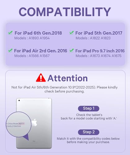GreenLaw Keyboard case for iPad 9.7 inch, iPad 6th Gen (2018), iPad 5th Gen (2017), iPad Air 2 (2014), 7 Color Backlit, Support 2 BT Devices, Touchpad Keyboard iPad Pro 9.7, Purple - Image 2