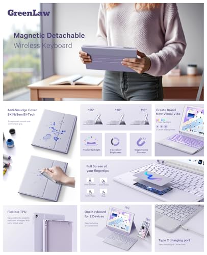 GreenLaw Keyboard case for iPad 9.7 inch, iPad 6th Gen (2018), iPad 5th Gen (2017), iPad Air 2 (2014), 7 Color Backlit, Support 2 BT Devices, Touchpad Keyboard iPad Pro 9.7, Purple - Image 3