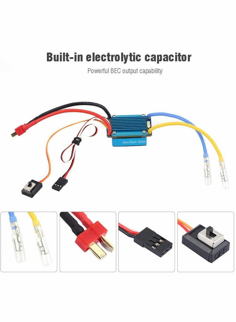 Excefore RC Car 160A Brushed ESC Electric Speed Controller, 3S 160A Waterproof ESC 5V 1A BEC for 1/12 RC Car Replacement Accessories RC Truck, Buggy, Short Course Truck, Rock Crawler and Tank - Image 4