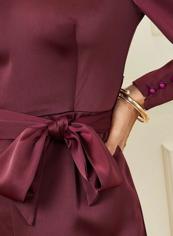Styli Satin Wide Leg Jumpsuit with Self Tie