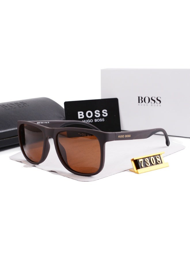 BOSS نظارات شمسية بنية من هوجو بوس مع علامة تجارية وإكسسوارات
