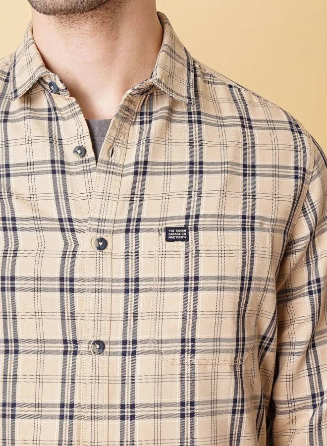 شركة المرآب الهندية Men Slim Fit Checkered Full Sleeves Spread Collar Casual Shirt