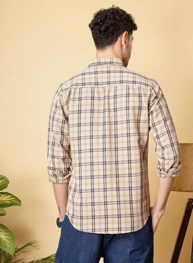 شركة المرآب الهندية Men Slim Fit Checkered Full Sleeves Spread Collar Casual Shirt