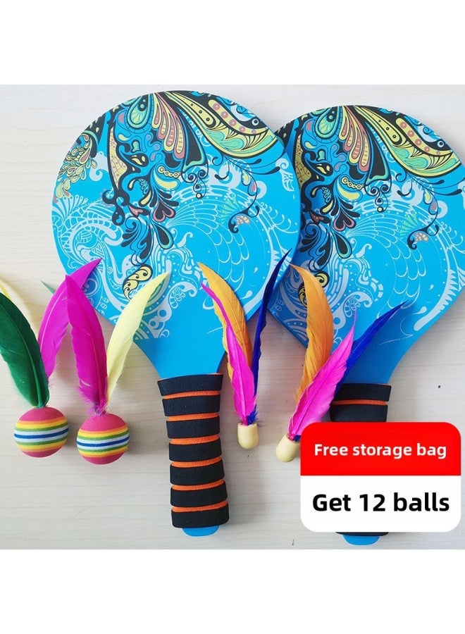The Board Badminton Ball Suit Plus Thick Board Badminton Racket Suit To Send 12 Balls Three Hairs Ball Winter Indoor Sports Fitness-Color:Blue Phoenix Set (6 Big Balls + Bag)