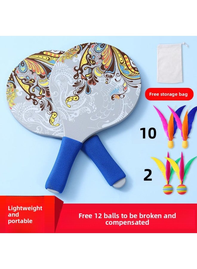 The Board Badminton Ball Suit Plus Thick Board Badminton Racket Suit To Send 12 Balls Three Hairs Ball Winter Indoor Sports Fitness-Color:Blue Phoenix Set (6 Big Balls + Bag)
