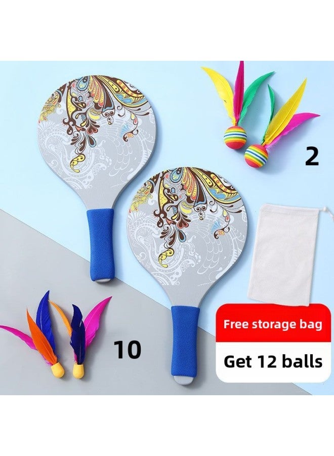 The Board Badminton Ball Suit Plus Thick Board Badminton Racket Suit To Send 12 Balls Three Hairs Ball Winter Indoor Sports Fitness-Color:Blue Phoenix Set (6 Big Balls + Bag)